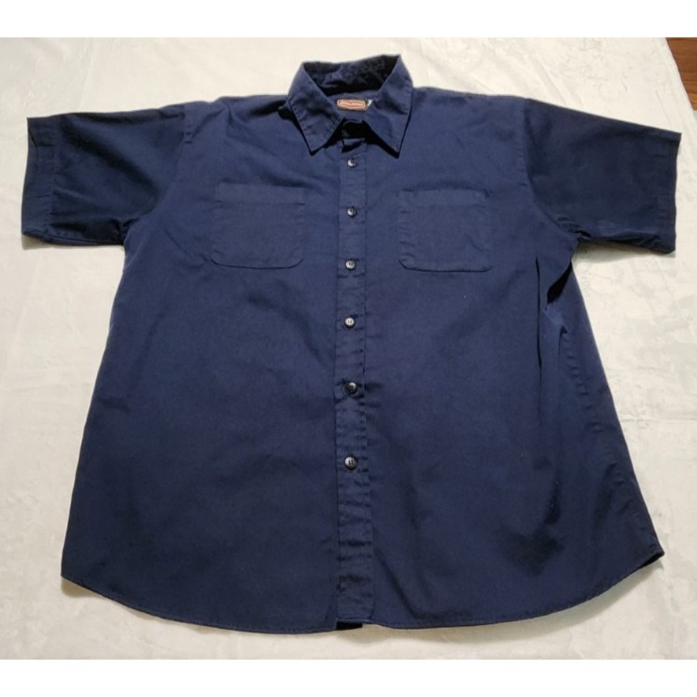 Jesse James Shirt‎ Mens M Industrial Workwear Short Sleeve Navy Blue Mechanic